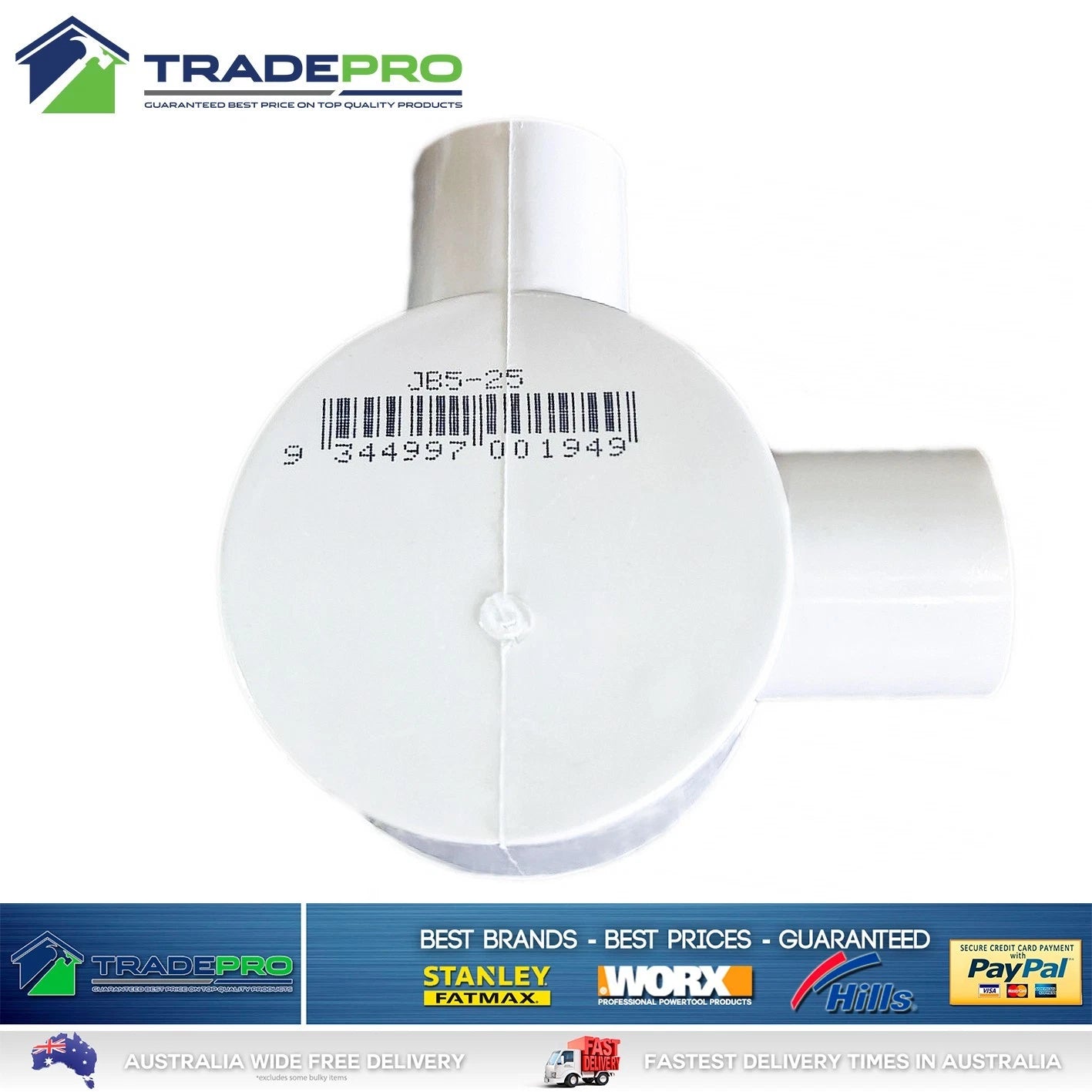 10x Junction Box 25mm Tripac 2 Way Electrical Conduit 90Deg Round Shallow PVC