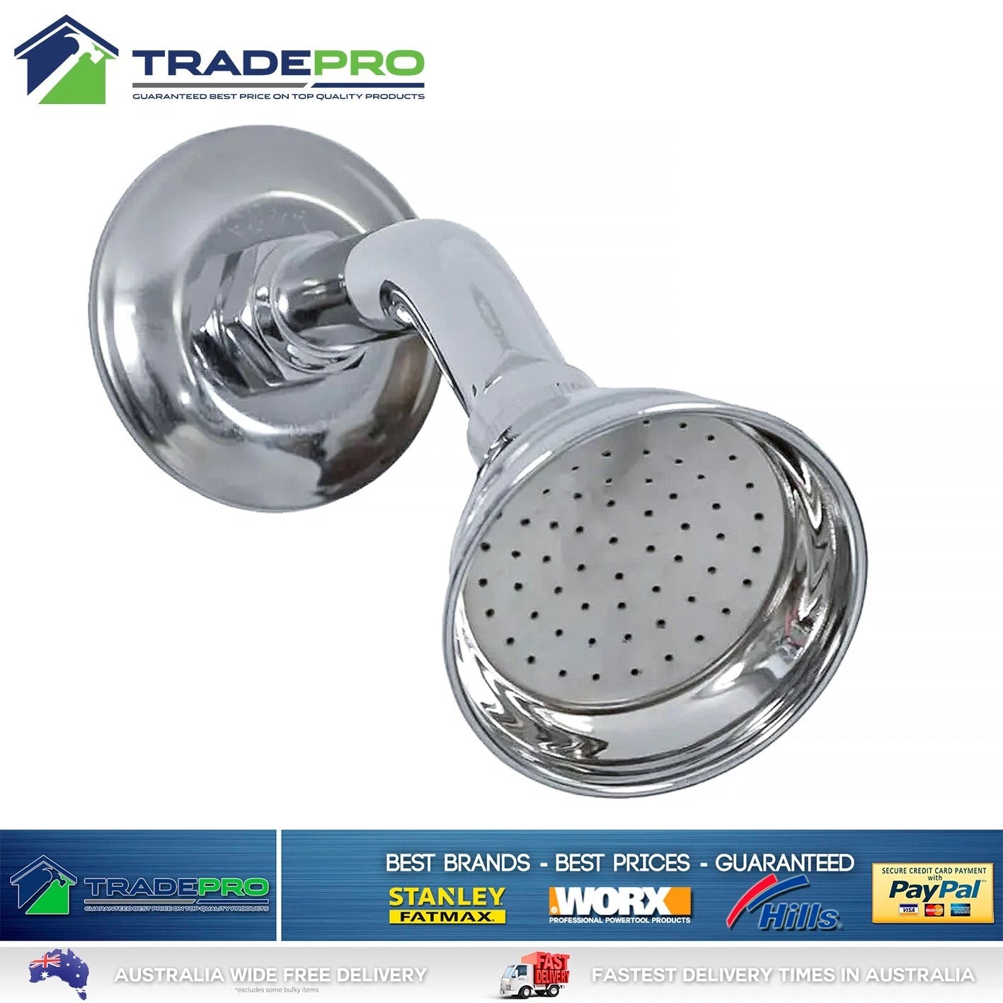 Shower Head & Arm Kit 75mm Chrome EZYFIT All Directional WELS & Ball Joint