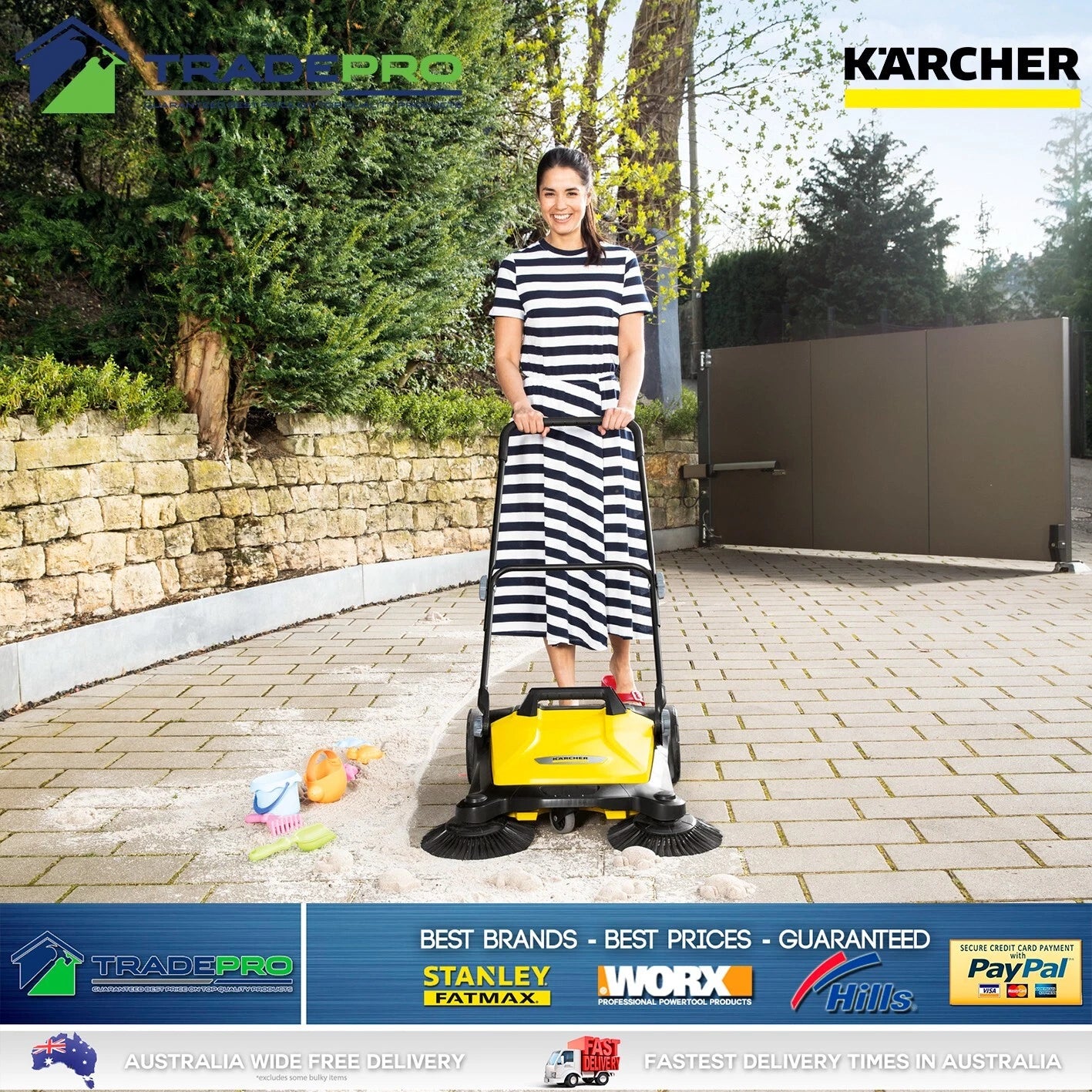 Karcher S4 Sweeper Twin Brush Walk Behind Outdoor Hand Push Floor Cleaner Broom