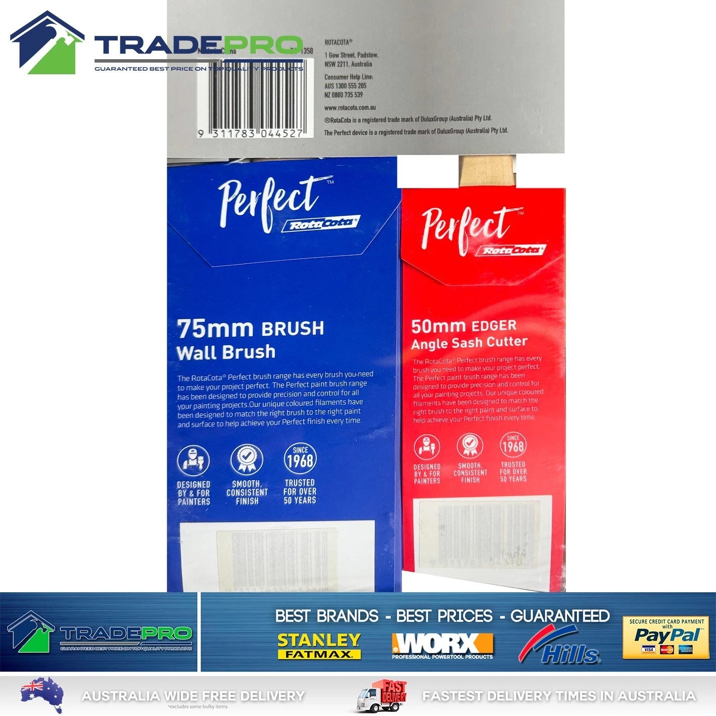 Paint Brush 2pc Set RotaCota® PRO Painting Kit Brushes 50mm 75mm Wall Trim