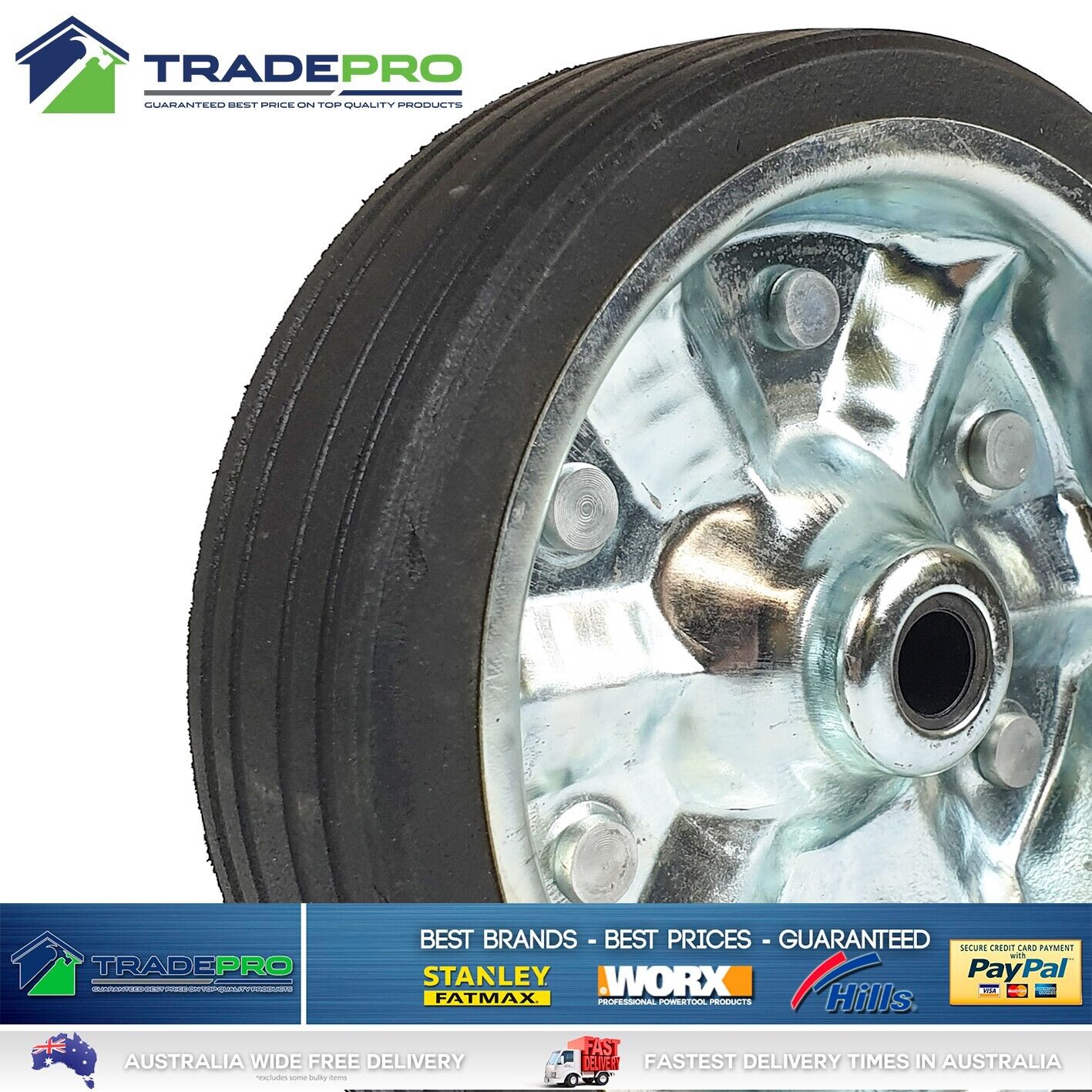 Jockey Wheel 8" 20cm Replacement Rubber Solid Rubber Trailer Caravan Ark Alko