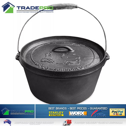 Camp Oven PRO Cast Iron 9 Quart Pre-Seasoned Dutch Oven 8.5L Camping Fire Cooking