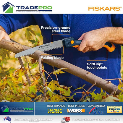 Fiskars Folding Saw 25cm 10" 2 Position SoftGrip Pruning Pull Pruner Razor Teeth