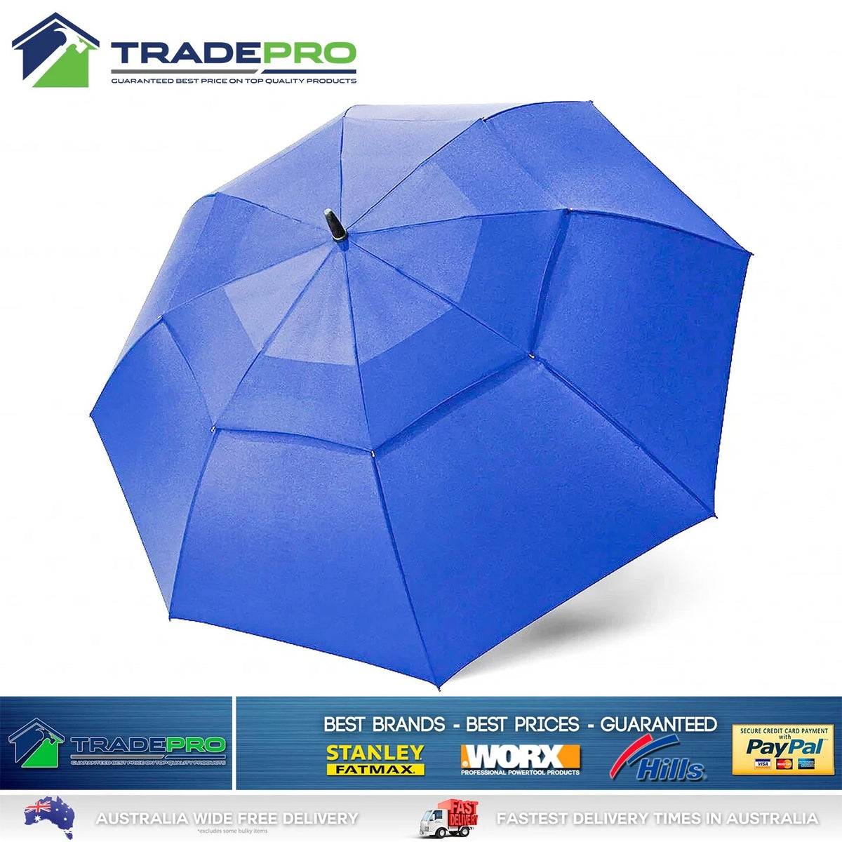 Umbrella Large Windproof Vented Full Size 137cm Storm Waterproof Golf UV Blue