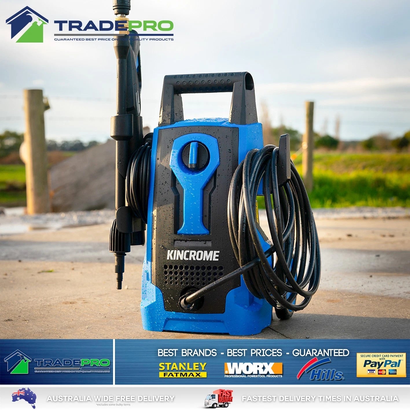 Kincrome High Pressure Washer Cleaner Kit 8m Hose Electric 1520 PSI 1400W Water