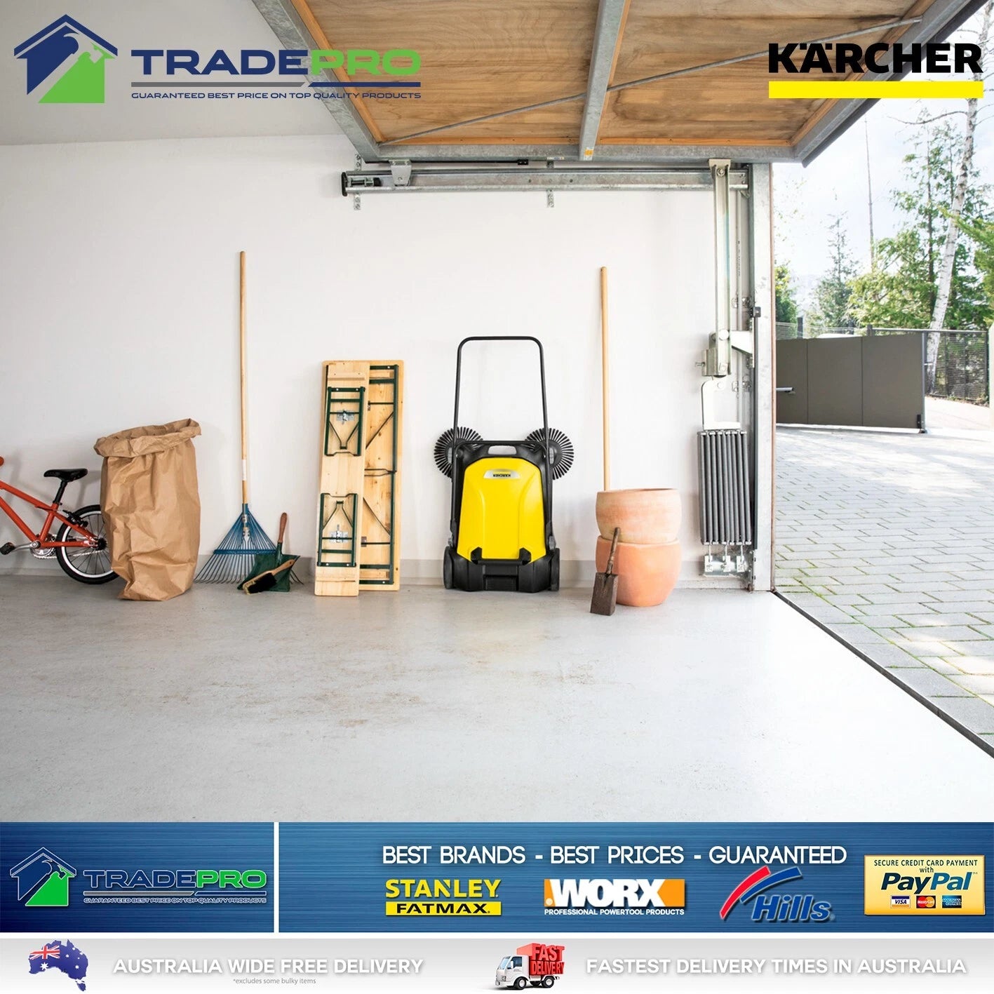 Karcher S4 Sweeper Twin Brush Walk Behind Outdoor Hand Push Floor Cleaner Broom