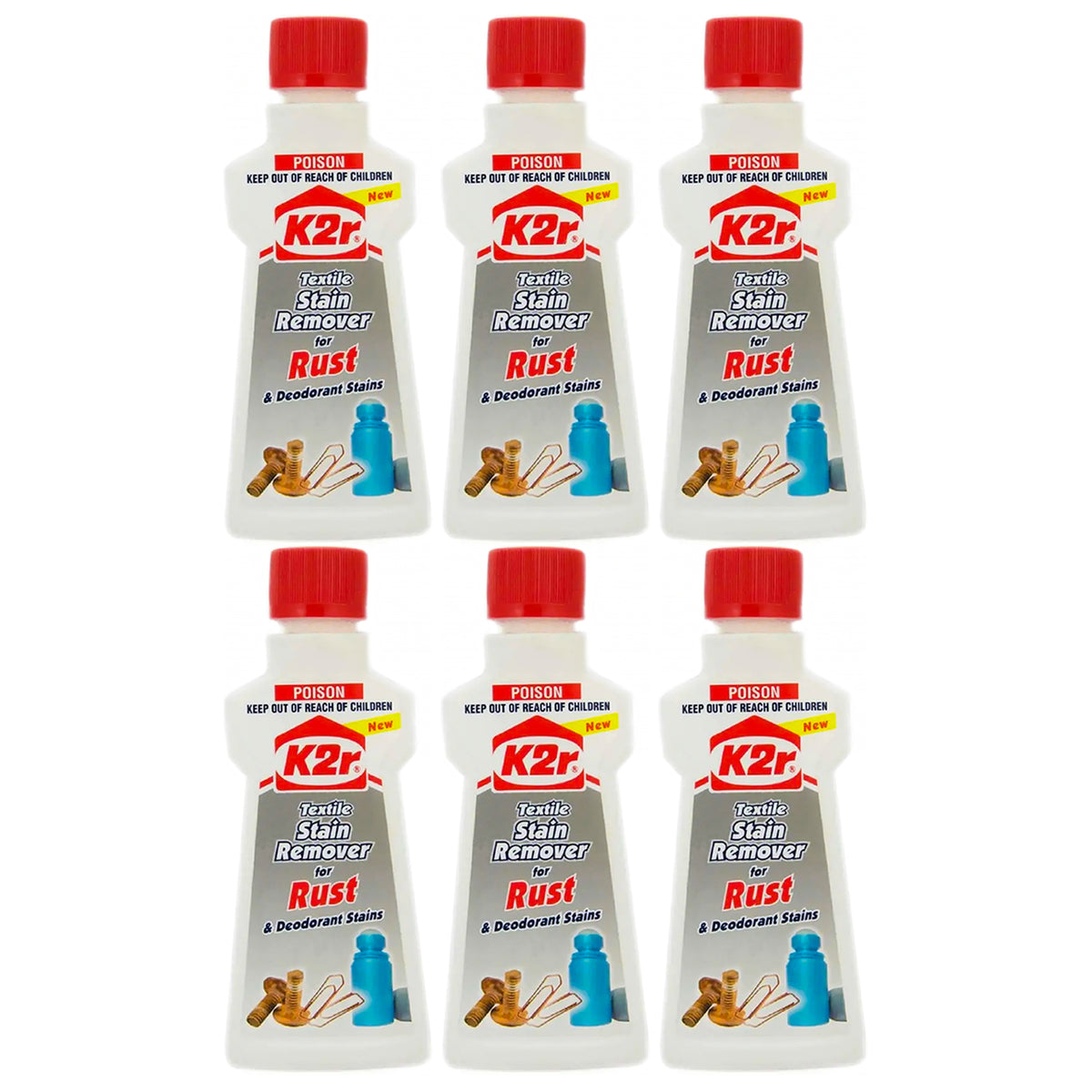 6x K2R Textile Stain Remover For Rust Deodorant Stain Clothes Fabric Carpet 50ml