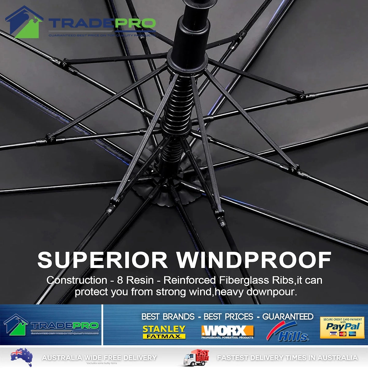 Umbrella Large Windproof Vented Full Size 137cm Storm Waterproof Golf UV Blue