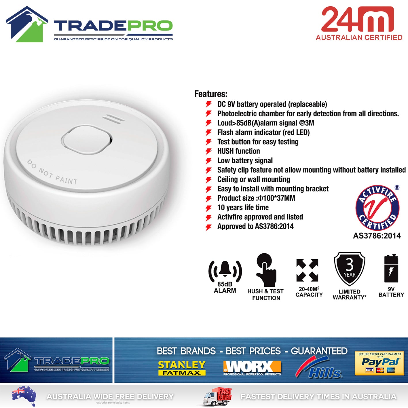 2x Smoke Alarm Fire Detector Chubb/Quell® Made Australian Standard Bonus 9V Batt