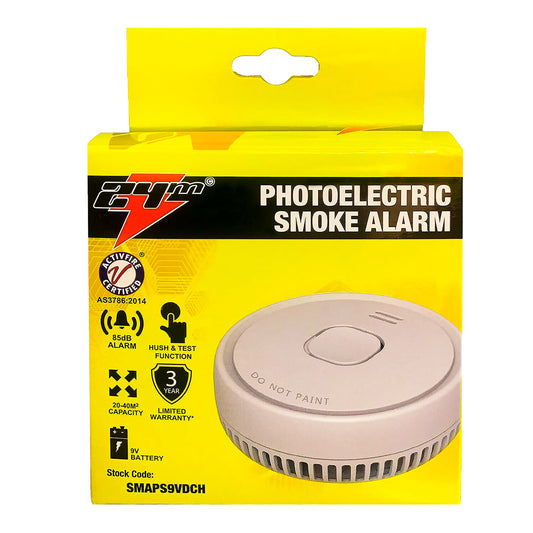 Smoke Alarm Fire Detector 24M® Made Australian Standard Bonus 9V Battery