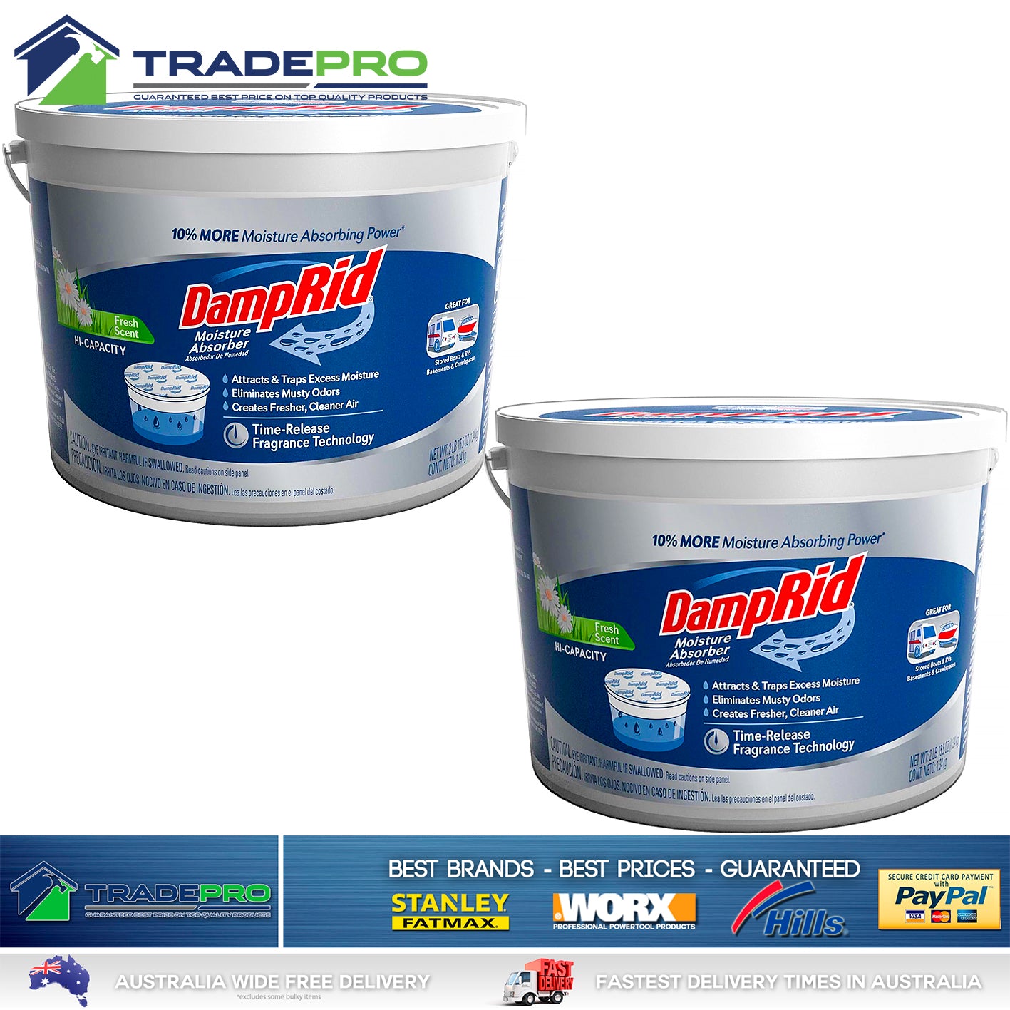 2x DampRid Moisture Absorber 1.34KG Hi-Capacity Damp Rid Mould Odour Kill PRO