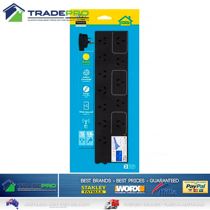 Power Board PRO Surge Spike Filter Protector 12 Outlet HPM Black Powerboard