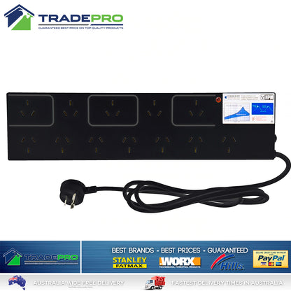 Power Board PRO Surge Spike Filter Protector 12 Outlet HPM Black Powerboard