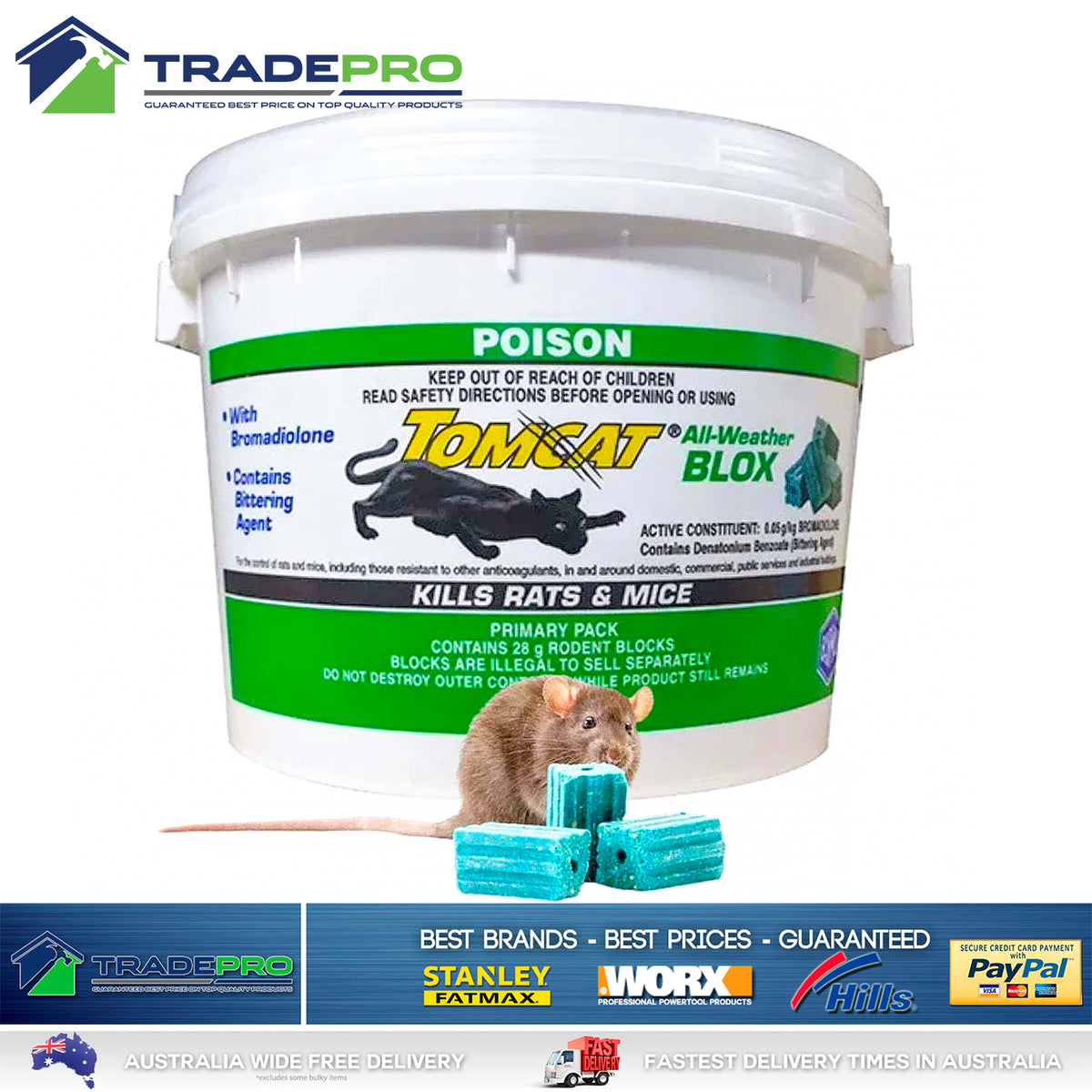 2x Tomcat Ultra All Weather Blox 784g Rat Bait Mouse Trap Poison Rodent Killer