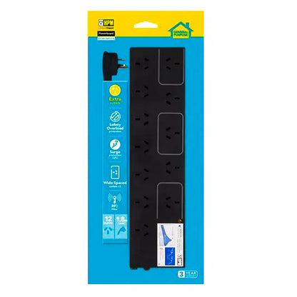 Power Board PRO Surge Spike Filter Protector 12 Outlet HPM Black Powerboard