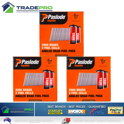 3x Paslode Genuine Impulse Trimmaster 38mm 2000 16 Gauge Zinc Angled Nails & 2x Gas