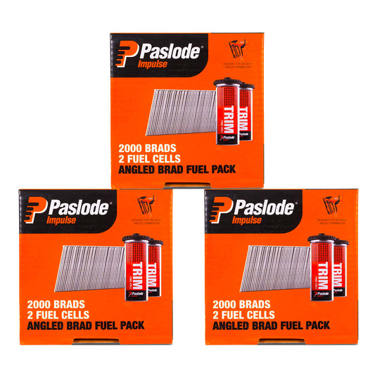 3x Paslode Genuine Impulse Trimmaster 38mm 2000 16 Gauge Zinc Angled Nails & 2x Gas