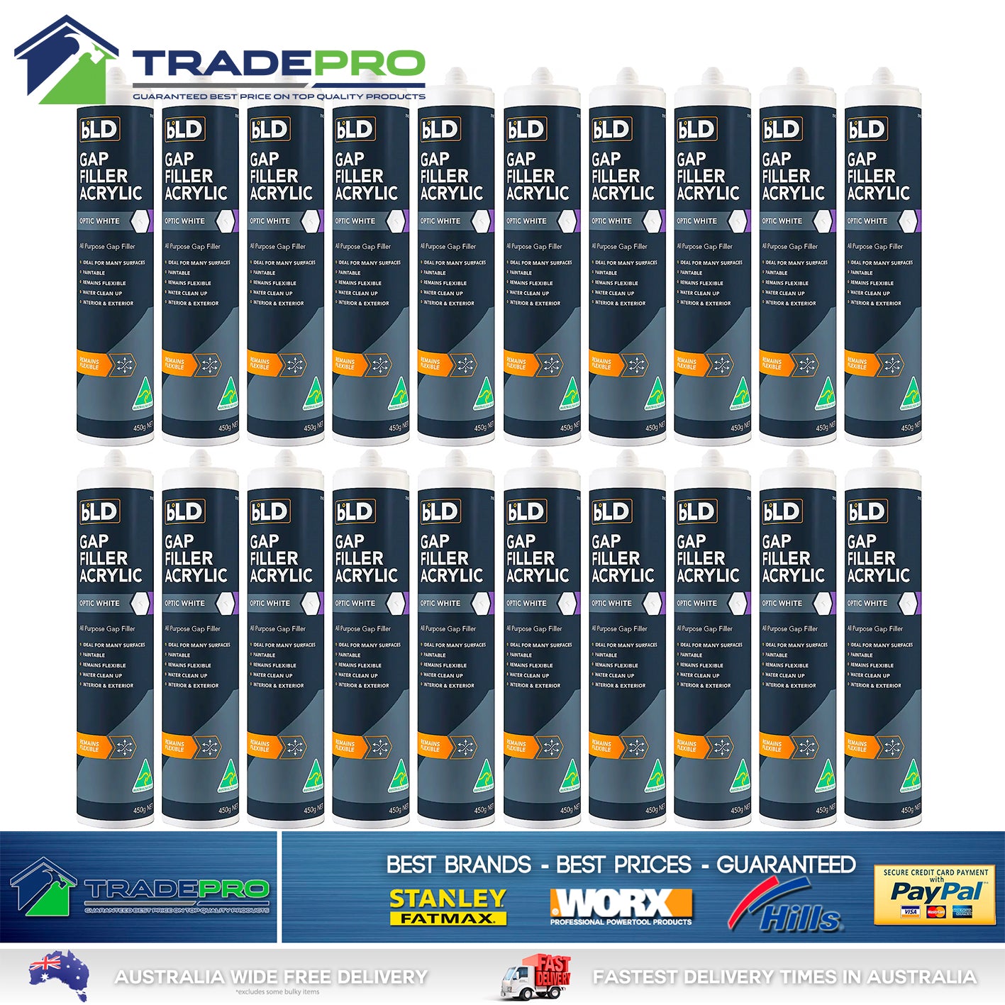 20x Gap Filler 450g White Cartridge No More Gaps Acrylic Sealant 20pc 7814858