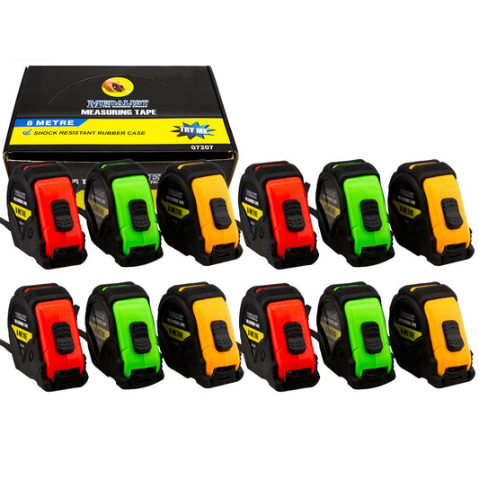 12x Tape Measure 8m Metric Medalist® 12pc H/Duty RubberGrip TripleBladeStop 8Mtr
