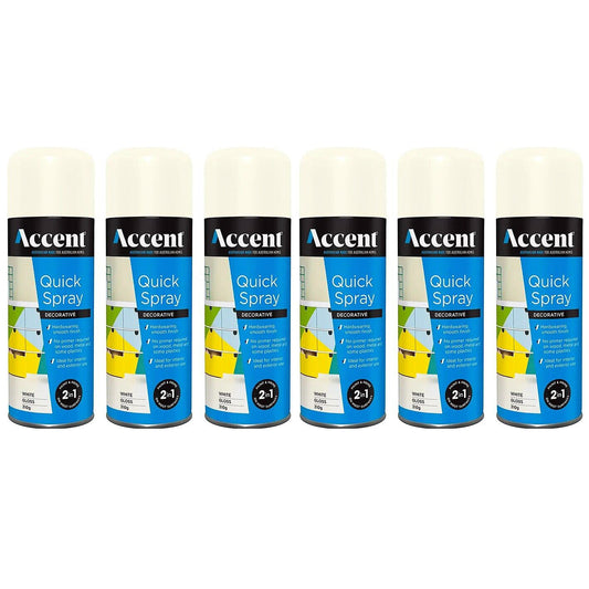 6x Spray Paint Can 310g Gloss White 2in1 PRO Enamel Wood Metal Plastic Int&Ext