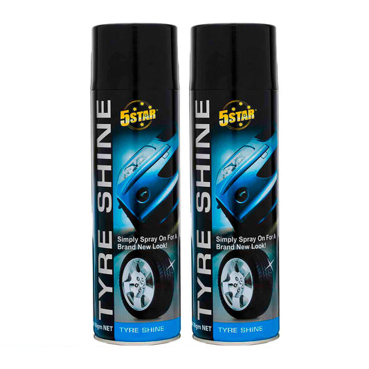 2x Tyre Shine Spray 350G Wet Look Car Truck Tyres 5Star Gloss Mudflaps Black