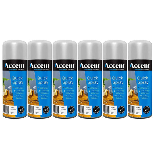 6x Spray Paint Can 300g Metallic Silver 2in1 Gloss Enamel Wood Metal Plastic