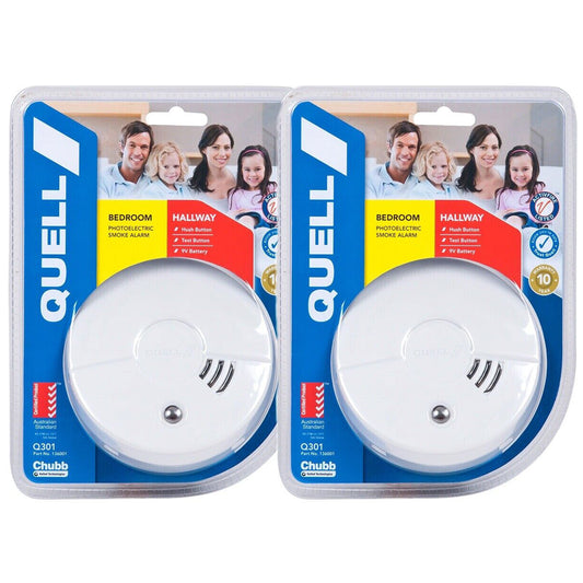 2x Smoke Alarm Fire Detector Quell® Photoelectric PRO Quality Bonus 9V Batteries