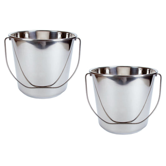 2x Stainless Steel Bucket with Handle 12Ltr HDuty Premium Quality NewModel 12L