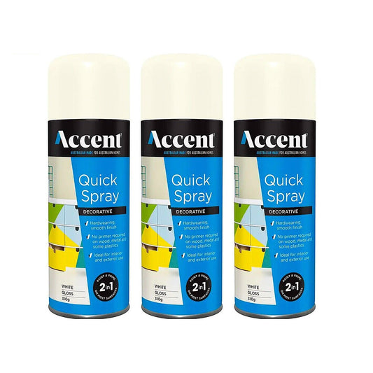 3x Spray Paint Can 310g Gloss White 2in1 PRO Enamel Wood Metal Plastic Int&Ext