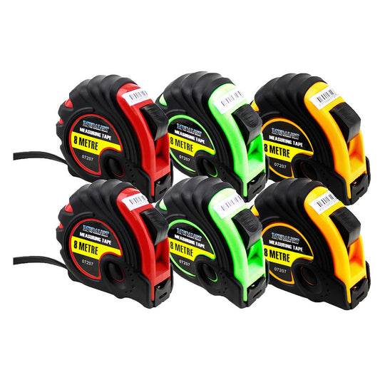 6x Tape Measure 8m Metric Medalist® 6pc H/Duty Rubber Grip Triple BladeStop 8Mtr