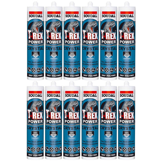 12x Soudal T-Rex Power Crystal CLEAR SMX Polymer Sealant Adhesive Glue 290ml