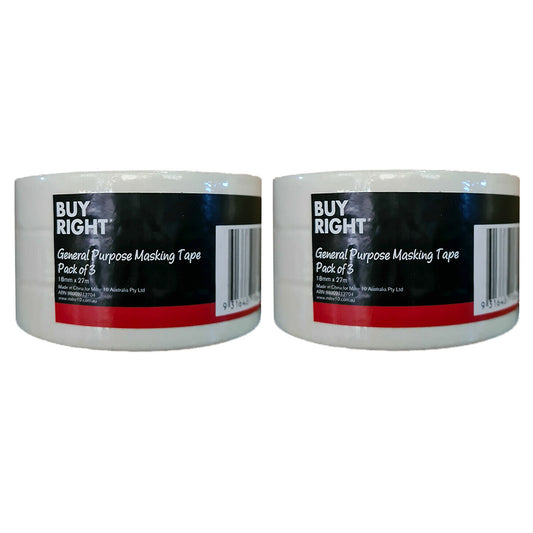 6x Masking Tape BuyRight Premium 18mm x 27m Bulk Painting Paint Edging Sticky