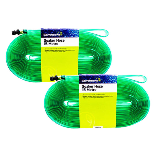 2x Soaker Hose 15m PRO Quality Earthcore® Garden Lawn Sprinkler Water Drip Tube