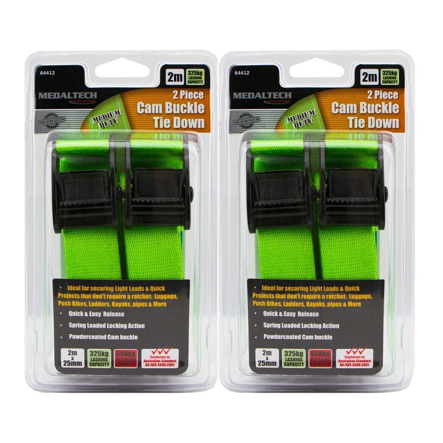 4PC Tie Down Cam Buckle Set 2m x25mm Straps 650kg Cars Trucks Trailer Ladder 4x