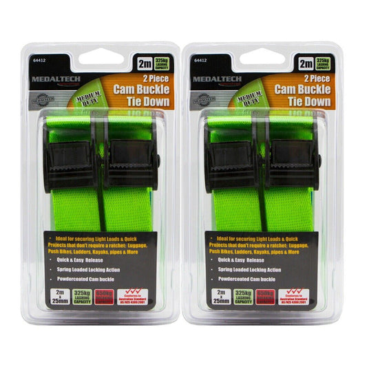 4PC Tie Down Cam Buckle Set 2m x25mm Straps 650kg Cars Trucks Trailer Ladder 4x