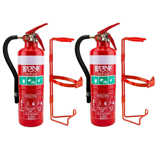 2x Fire Extinguisher 1kg ABE Dry Powder 1kg Hose & Bracket Car Boat Home Aust