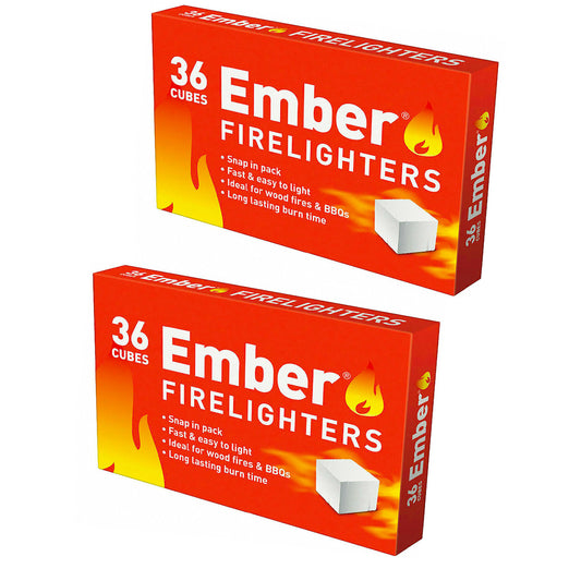 Ember Firelighters Starter Jiffy 72 Pc Low Odour Wood Fire Kindling BBQ Lighter