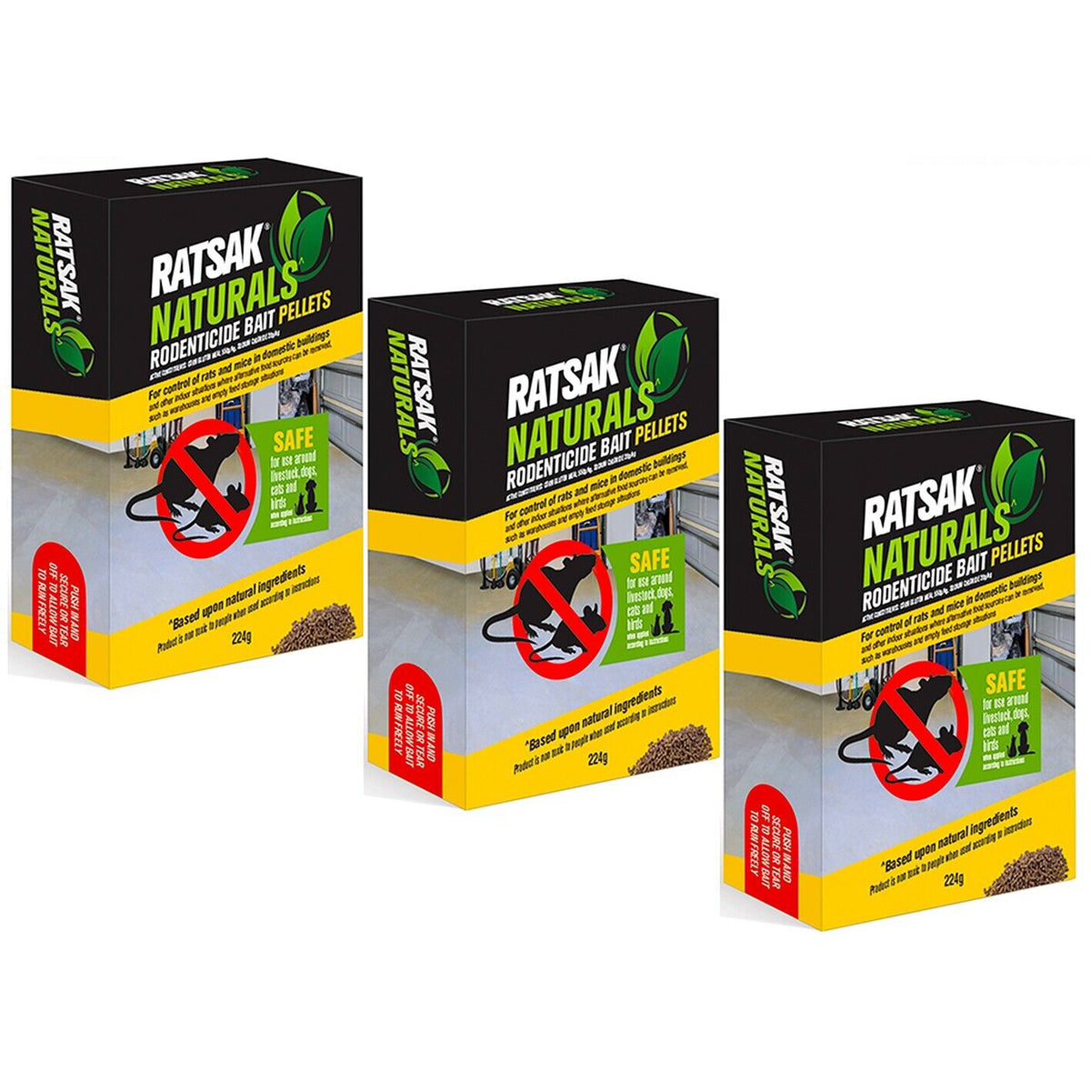Rat Control Pellets Ratsak Natural 3x 224g Rat Mouse Killer Mice Rodent Bait Pellets Pet S ...