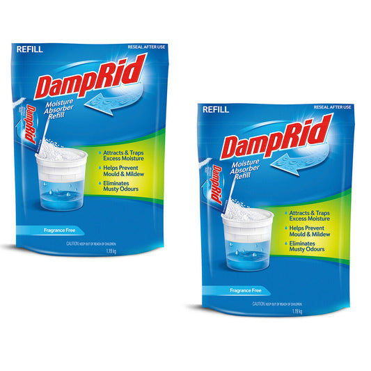 2x DampRid Refill Moisture Absorber 1.19kg Damp Rid NEW Model Mould Odour Killer