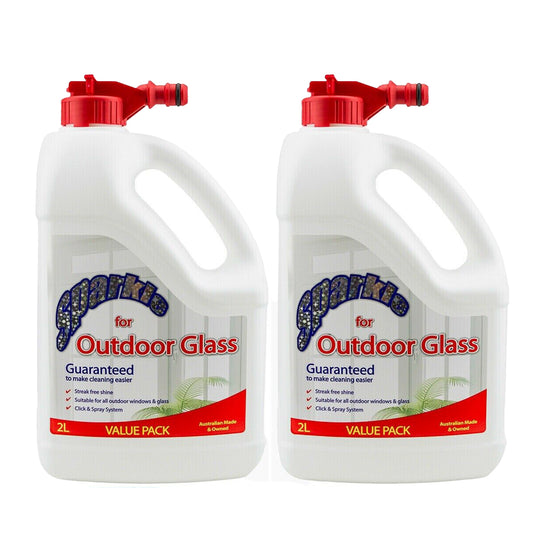2x Glass Cleaner 2L PRO Hose On Window Clean Sparkle Outdoor Click Spray 2Ltr