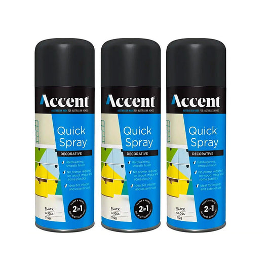 3x Spray Paint Can 310g Gloss Black 2in1 PRO Enamel Wood Metal Plastic Int&Ext