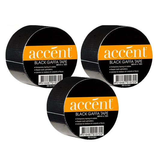 3x Duct Gaffa Tape 48mm x 10m Black Adhesive Cloth PRO Race Sealing Duck