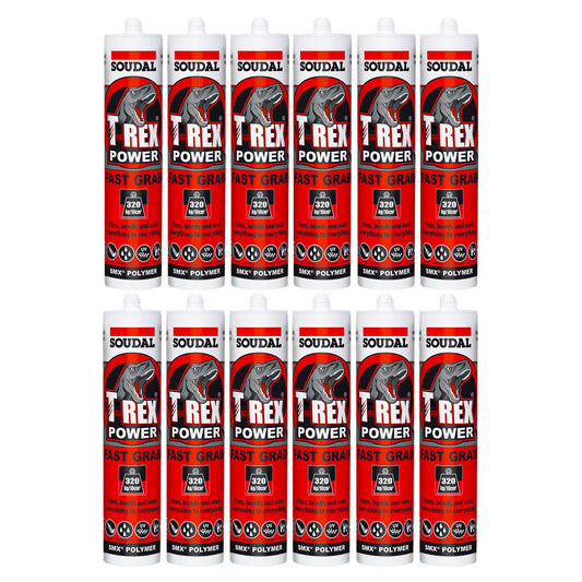 12x Soudal T-Rex Power BLACK Fast Grab SMX Polymer Sealant Adhesive Glue 290ml