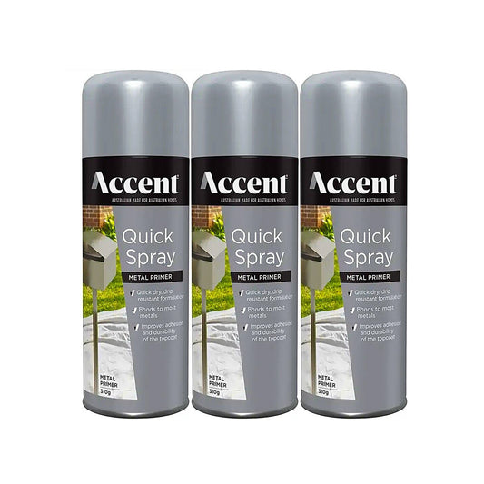 3x Spray Paint Can 310g Grey Metal Primer Quick Dry Smooth Bond Drip Resistant