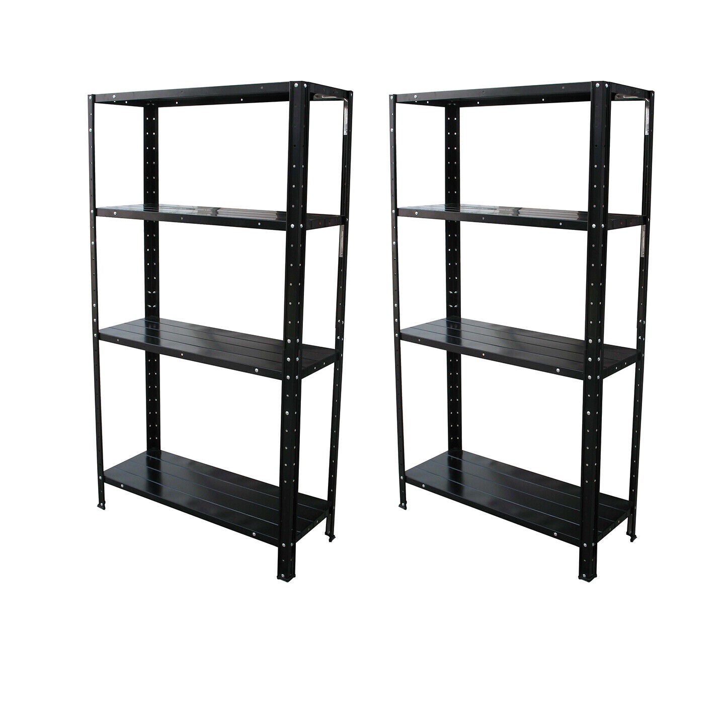 2x 4 Shelf Metal Garage Storage Unit Black Steel 60kg Shelving Book Rack