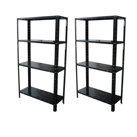 2x 4 Shelf Metal Garage Storage Unit Black Steel 60kg Shelving Book Rack