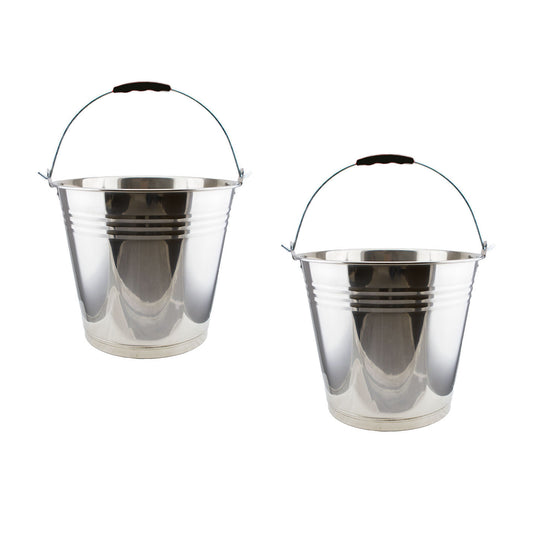 2x Stainless Steel Bucket with Handle 12ltr Heavy Duty Quality 12L Marine 75474