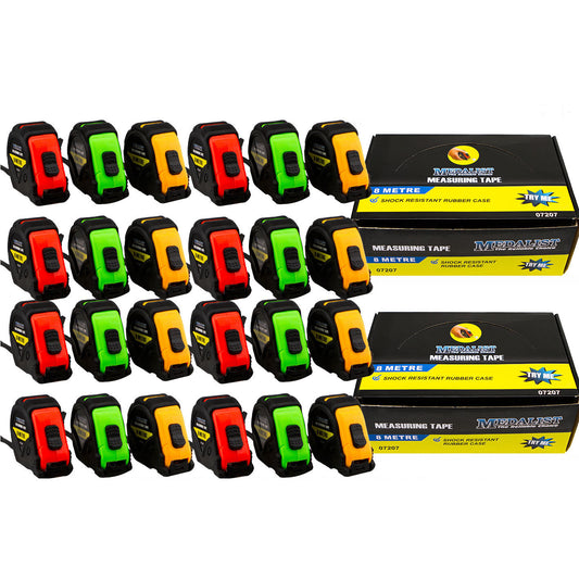 24x Tape Measure 8M Metric Medalist® 24pc H/Duty RubberGrip TripleBladeStop 8Mtr