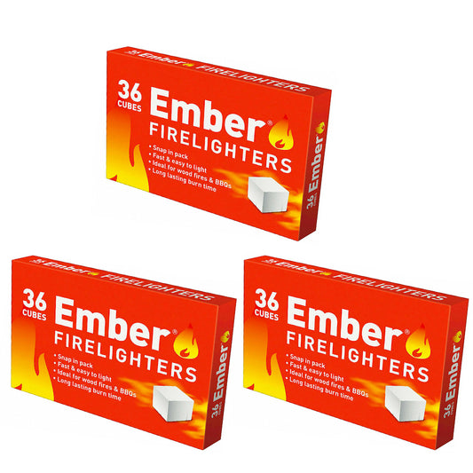 Ember Firelighters Starter Jiffy 108 Pc Low Odour Wood Fire Kindling BBQ Lighter
