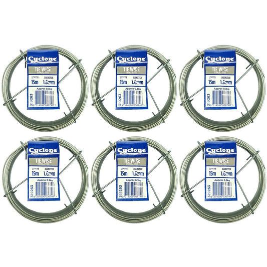 6x Tie Wire Stainless Steel Cyclone 1.6mm 15M Fence Fencing Tying Spool Cable